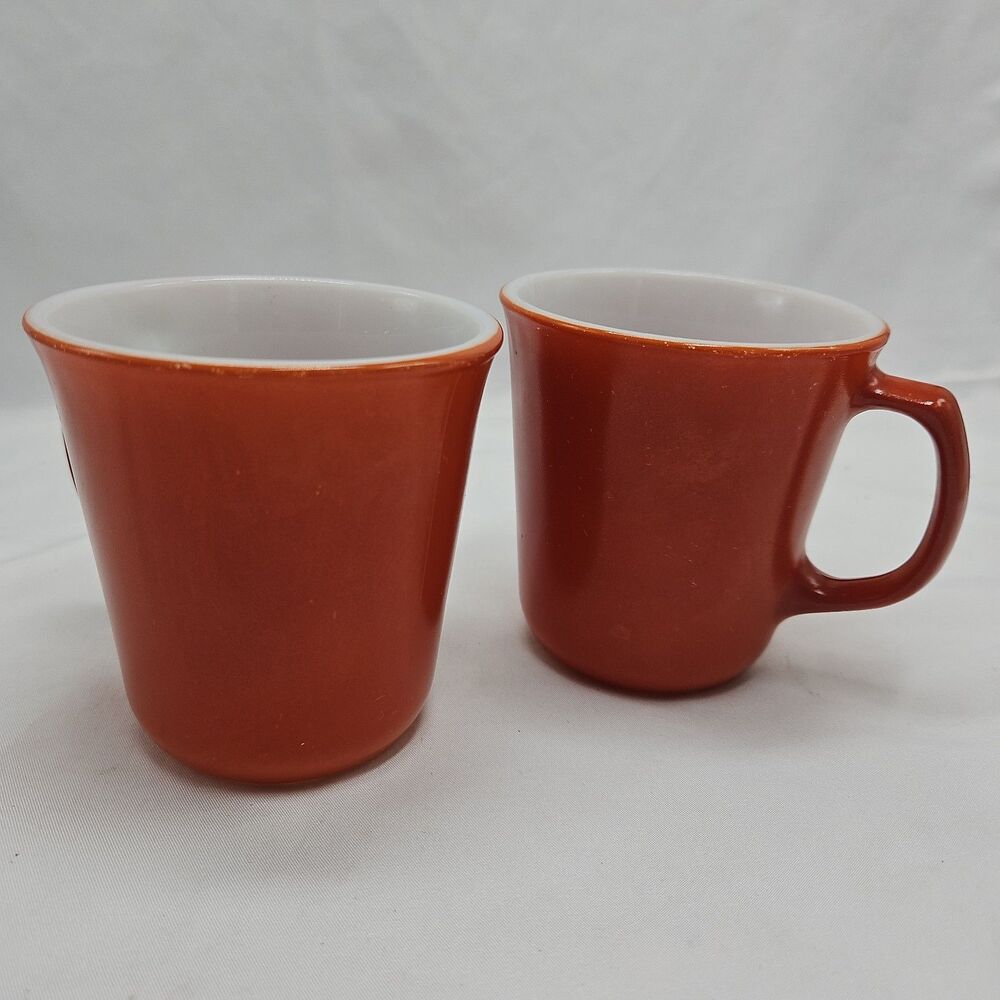 VTG Corning USA Burnt Orange and White Tea/Coffee Mugs Set of 2 Milk Glass